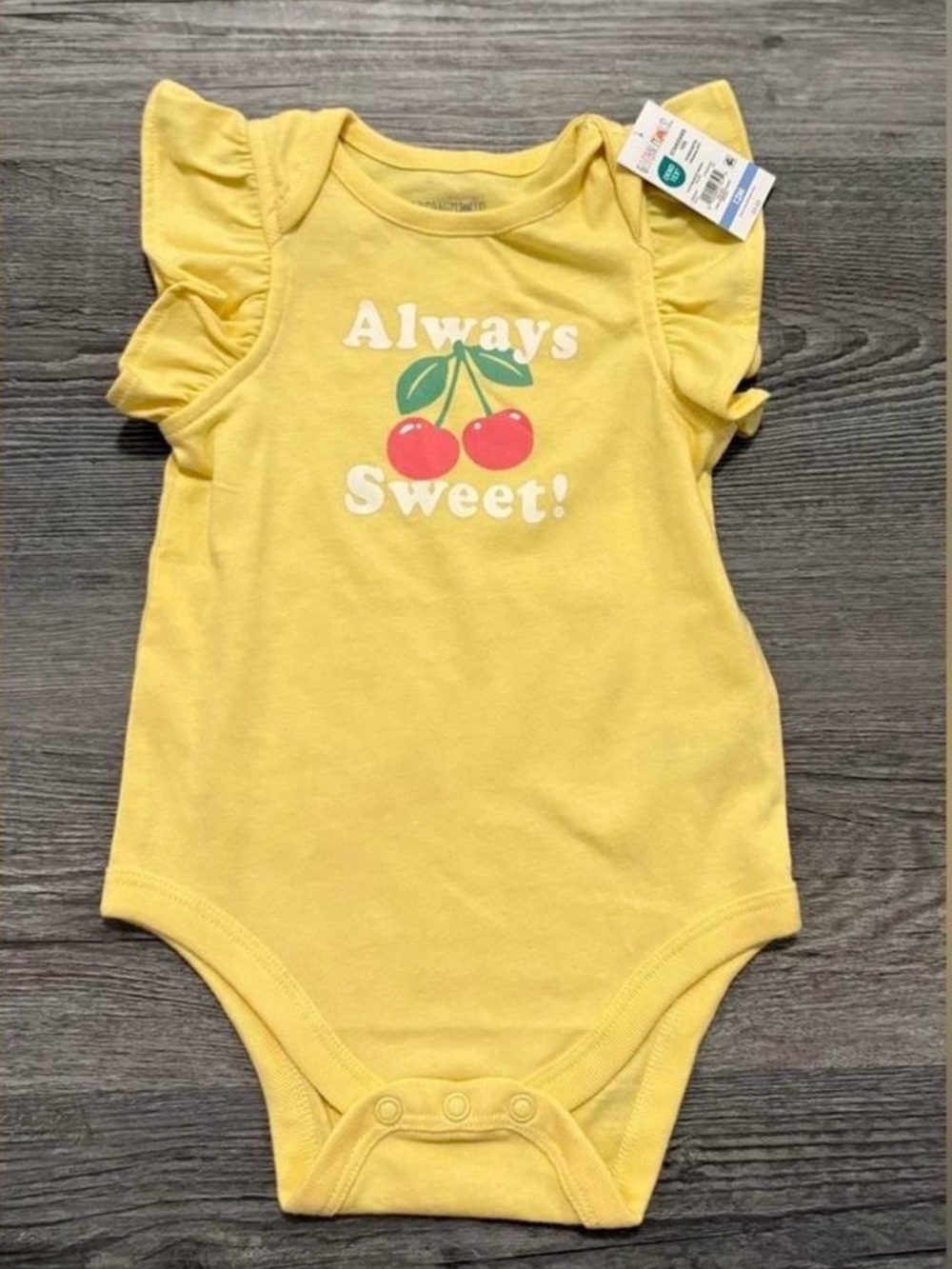 Garanimals Always Sweet! Yellow Cherry Ruffle-Sleeve One-Piece 12m NWT